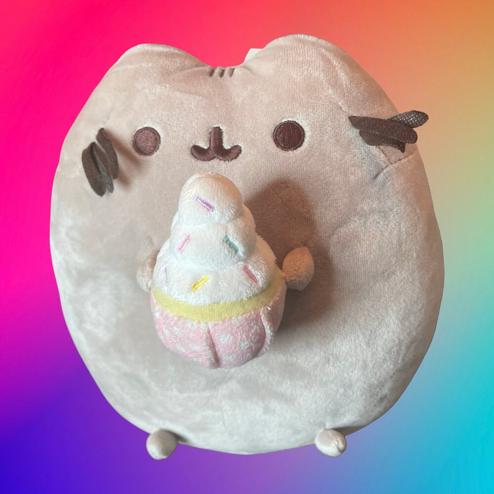 Pusheen the Cat Plush Pillow 11" Embroidered Eyes Grey Striped Stuffed Animal